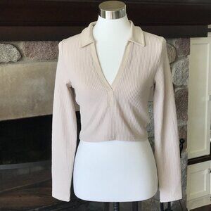 'Divided H&M' Beige Long Sleeved Crop Top - Size: Medium